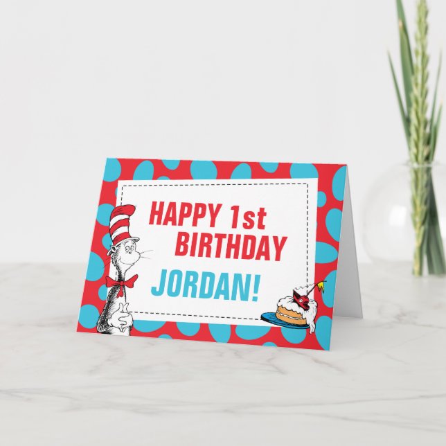 Cartão Dr. Seuss | Gato no Aniversário do Chapéu (Frente)