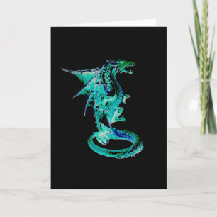 Cartão Dragão Aquático Fantasia Azul Marinho