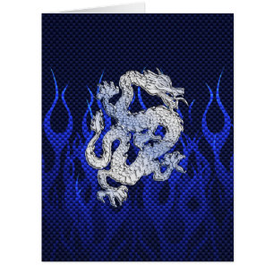 Cartão Dragão azul no carbono do cromo que compete chamas
