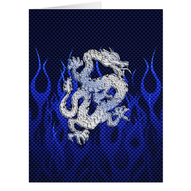 Cartão Dragão azul no carbono do cromo que compete chamas (Frente)