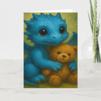 Cartão Dragão-Bebê, Cujo Olho é Azul, Cachorro, com Urso 