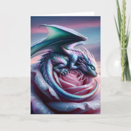 Cartão Dragão Bebê Iridescente Dormindo em Rosa Rosa Rosa
