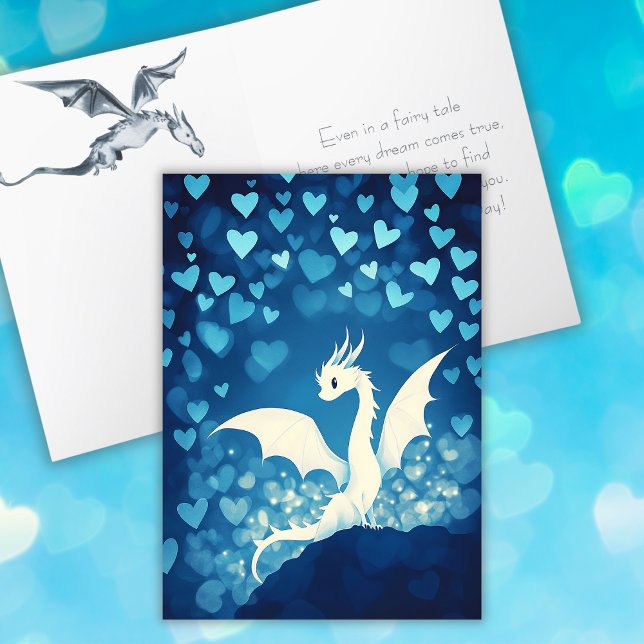 Cartão Dragão Branco Bonito para Dia de os namorados neto (Cute White Dragon for Grandson Valentine's Day Card)