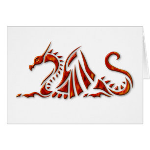 Cartão Dragão chanfrado vermelho metálico