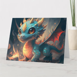Cartão Dragão Chibi Azul Curioso
