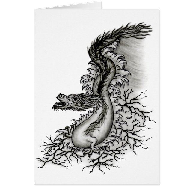Cartão Dragão chinês, Design preto e branco em tatuostilo (Frente)