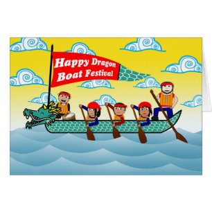 Cartão Dragão chinês festival de barcos e tripulação