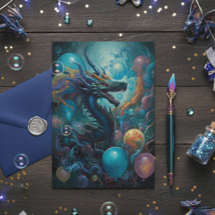 Cartão Dragão com Balões de Aniversário