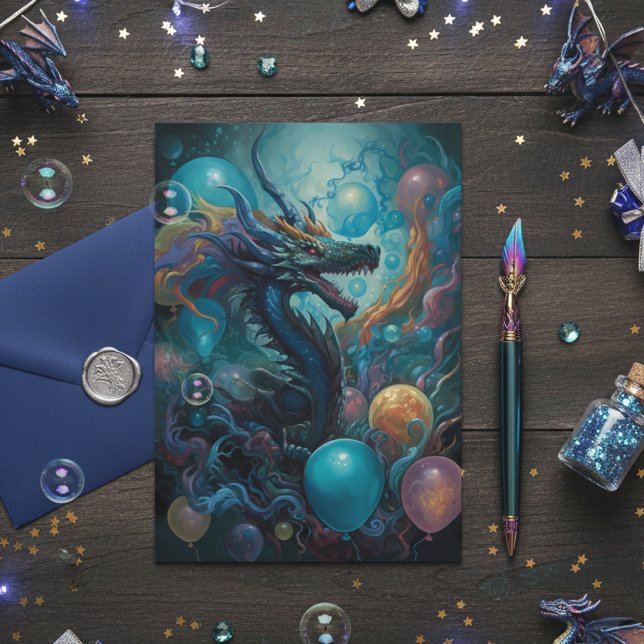 Cartão Dragão com Balões de Aniversário (Criador carregado)