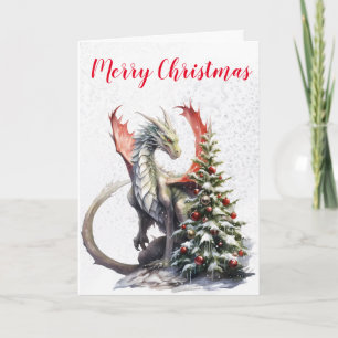 Cartão Dragão da Árvore de Natal de Inverno