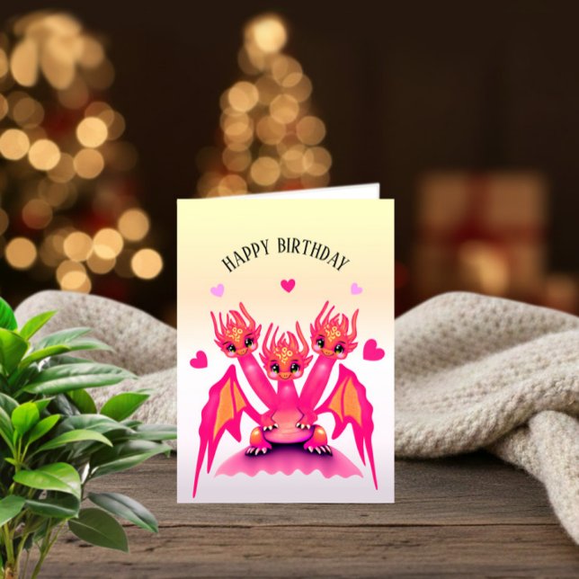Cartão Dragão de Aniversário Rosa (Criador carregado)