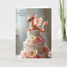 Dragão de Bolo de Aniversário Rosa Cumprimentos