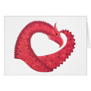Cartão Dragão de coração vermelho sobre branco