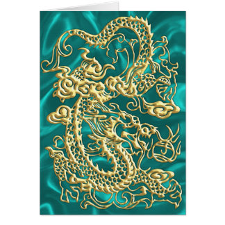 Cartão Dragão Dourado em relevo na Turquesa Satin Impress