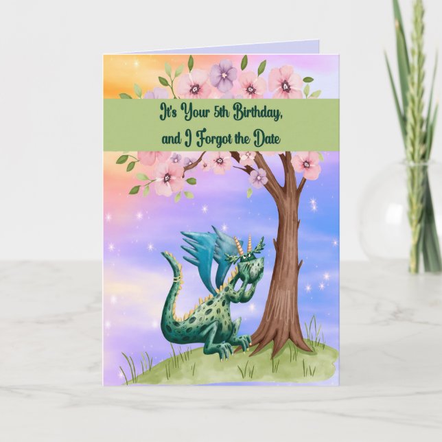 Cartão Dragão esquecendo data de aniversário de 5 anos (Frente)