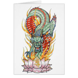 Cartão Dragão japonês e Flor de Lotus