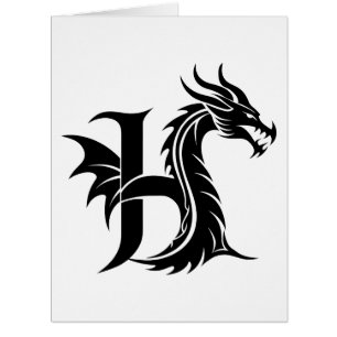 Cartão Dragão - Letra Estiletada H, Dragão - Alfabeto, Mo