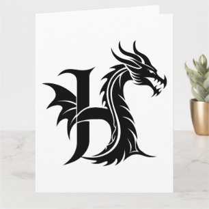 Cartão Dragão - Letra Estiletada H, Dragão - Alfabeto, Mo