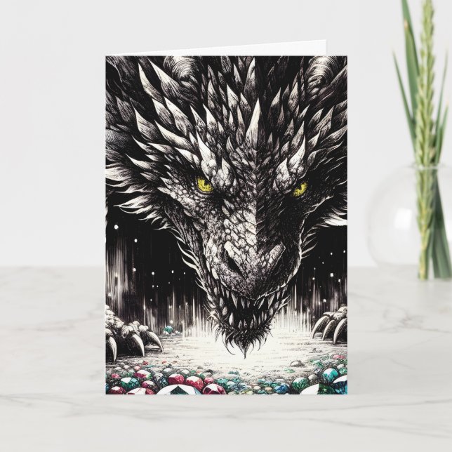 Cartão Dragão Protegendo Seu Tesouro "Feliz Aniversário!" (Frente)