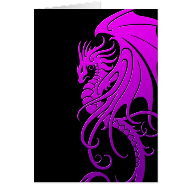Cartão Dragão tribal de voo - roxo no preto (Frente)