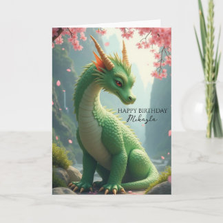 Cartão Dragão Verde Aniversário Personalizado