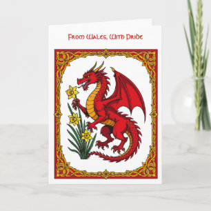 Cartão Dragão Vermelho Celta Segurando um Narciso