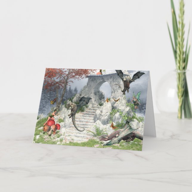 Cartão Dragões-Bebê e Fairies Fantasy (Frente)