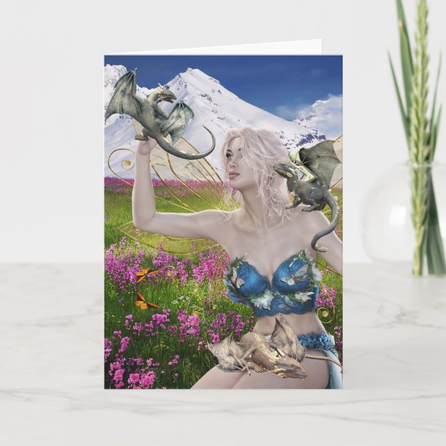 Cartão Dragões Bebês e Fantasia de Fadas (Frente)