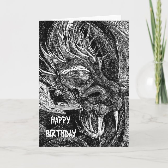 Cartão Dragon 'Happy Birthday' greetings card front text (Frente)