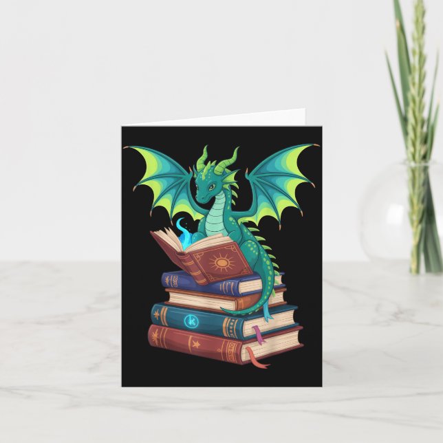 Cartão Dragon Reading Books Fantasy Lovers Mythical Creat (Frente)