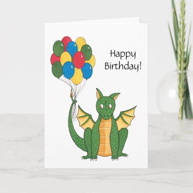 Cartão Dragon with Balloons Birthday Card (Frente)