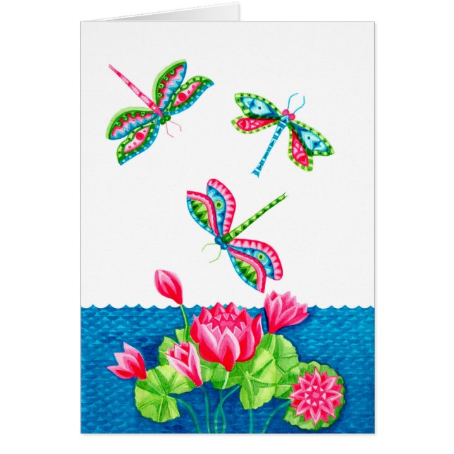Cartão Dragonflies e Lily Card (Frente)