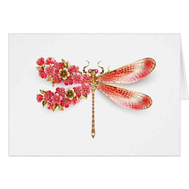 Cartão Dragonfly com joalheria sakura (Frente horizontal)