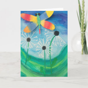 Cartão Dragonfly & Dandelion - Placa de Vazio de Aquarela