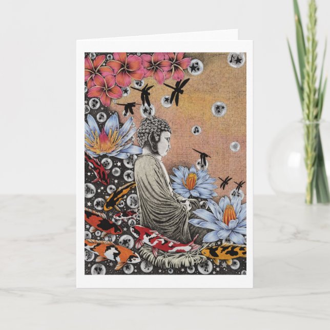 Cartão Dragonfly Dream IV (Blue Lotus at the Fish Pond) (Frente)