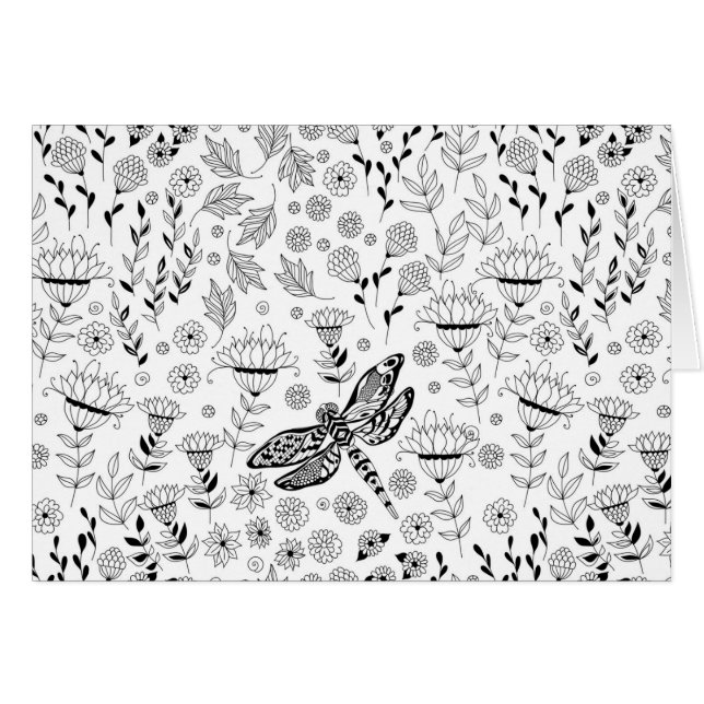 Cartão Dragonfly e flores (Frente Horizontal)