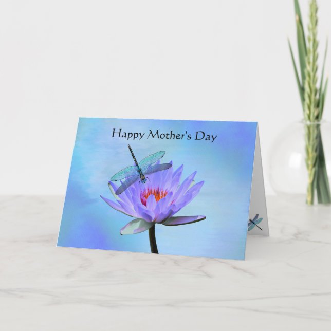 Cartão Dragonfly Water Lily Mother's Day Greeting Card (Frente)
