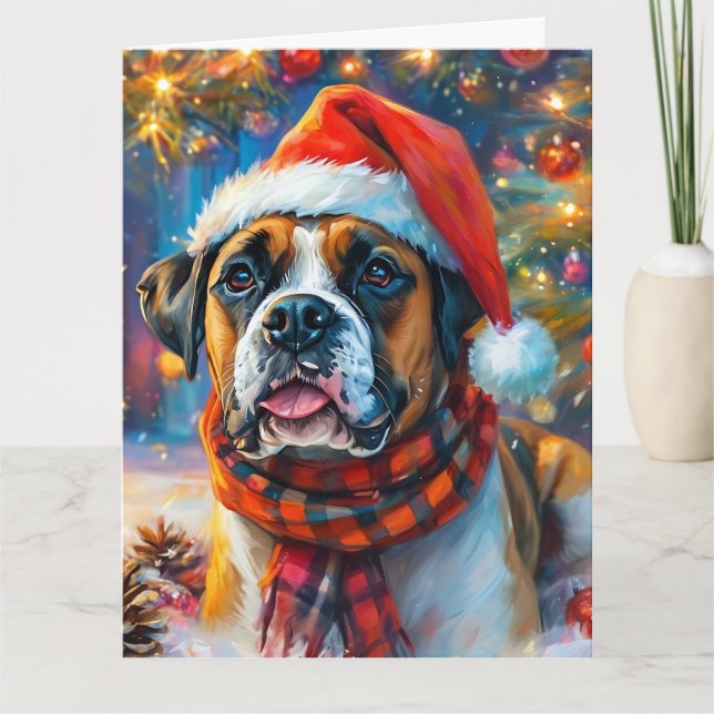 Cartão Dreamer English Boxer Puppy Christmas Watercolor (Frente)