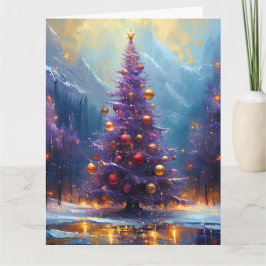Cartão Dreaming Painting of Purple and Dourado Christmas
