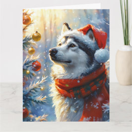Cartão Dreamy Alaskan Malamute Christmas Watercolor