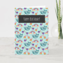 Cartão Dreamy Cat Floating in the Sky | Happy Birthday