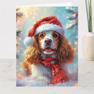 Cartão Dreamy Cocker Spaniel Puppy em Santa Hat e Scarf
