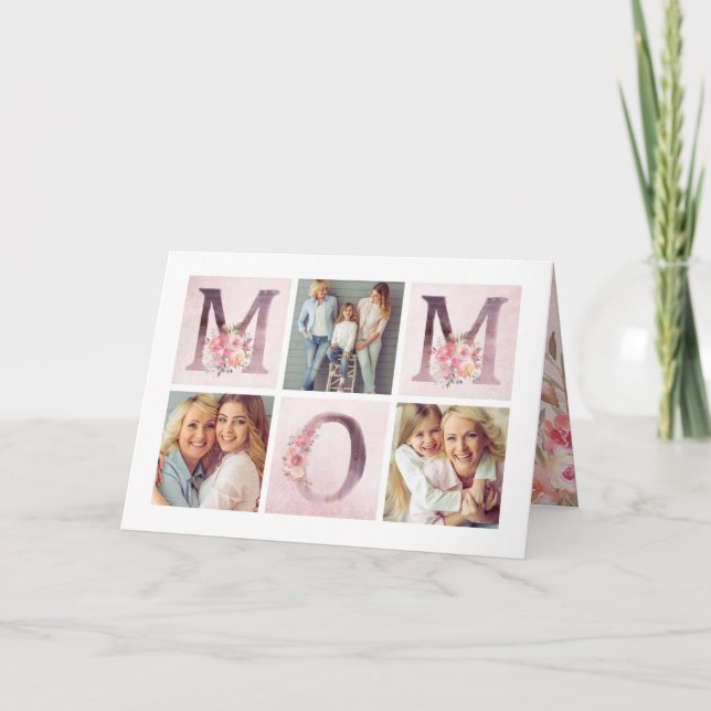 Cartão Dreamy Pink Floral MOM Photo Collage Valentine (Frente)