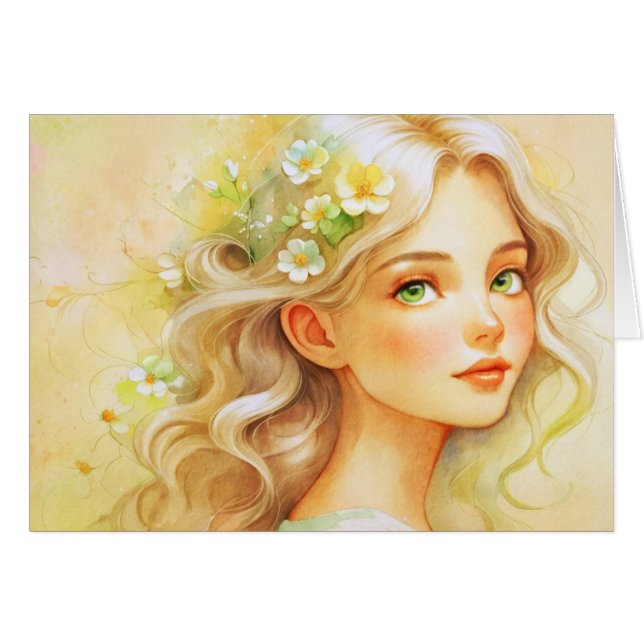 Cartão Dreamy watercolour  portrait  (Frente Horizontal)