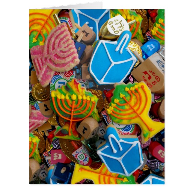 Cartão Dreidels, Menorahs, & Chanukah Gelt (Frente)