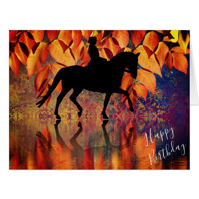 Cartão Dressage Autumn Reflete Horse Birthday Card (Frente horizontal)