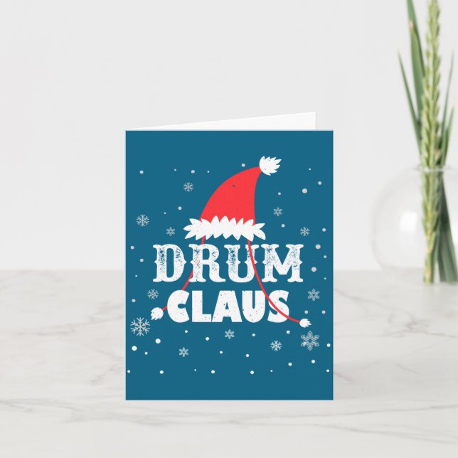 Cartão Drum Claus Santa Christmas Drummer Long Sleeve  (Frente)