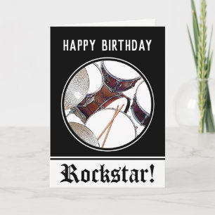 Cartão Drummer Birthday Drum Rockstar Músico Batendo C