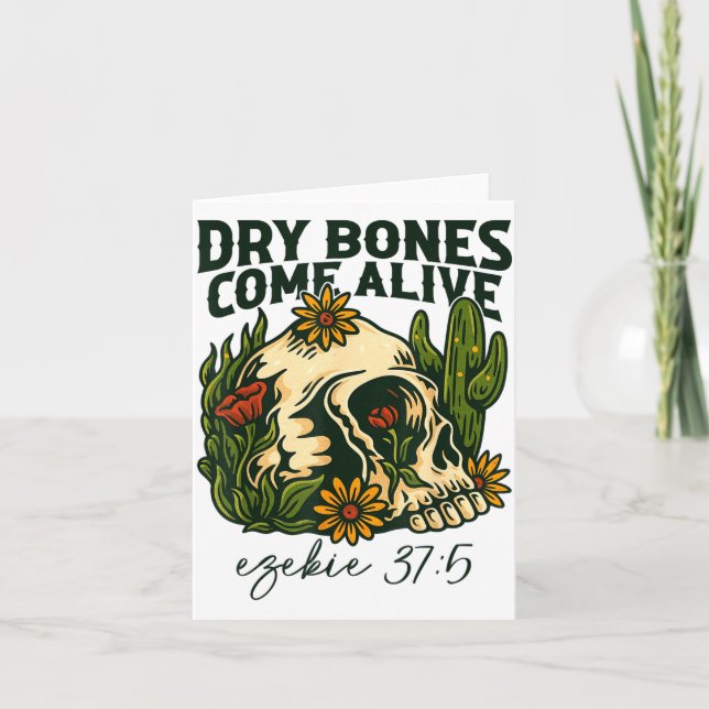 Cartão Dry Bones Come Alive Christian Skeleton Floral Eze (Frente)