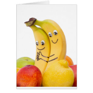 Cartão Duas bananas loving com olhos e boca